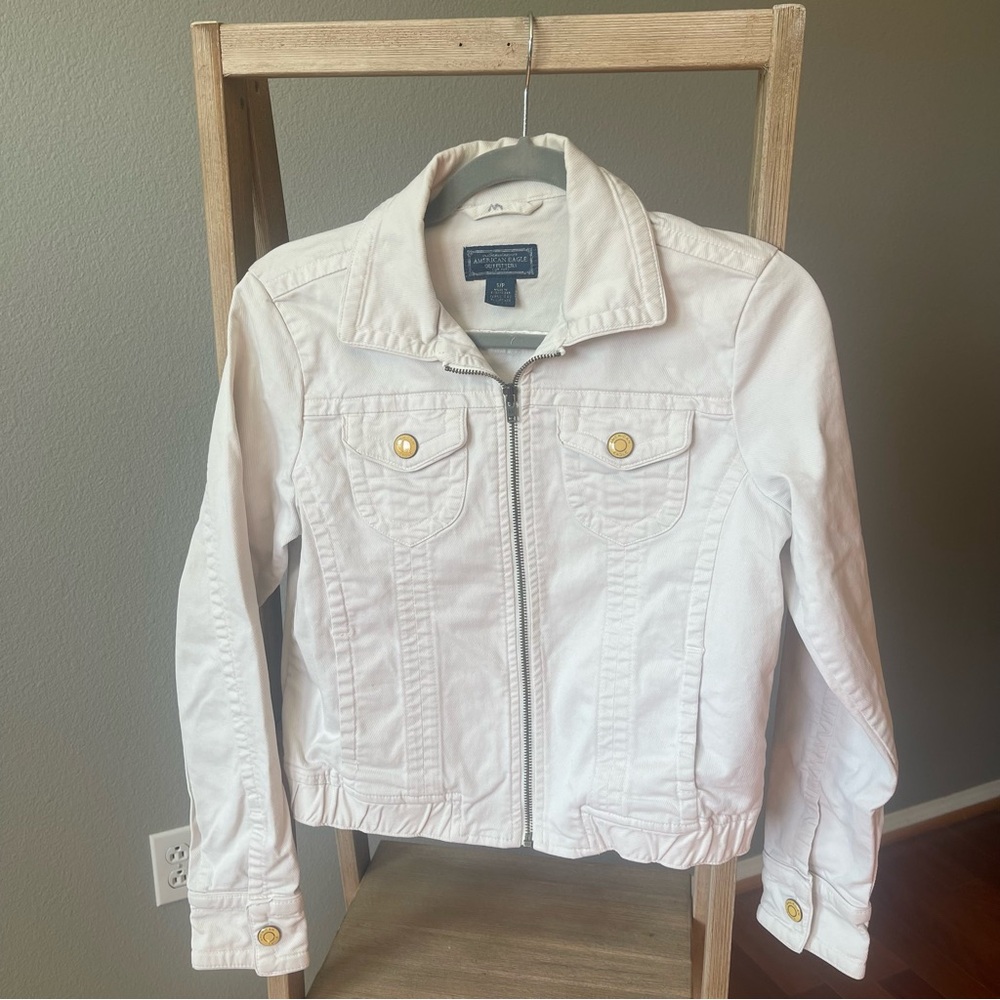 American Eagle Cream Denim Jean Jacket – Cropped 90s Y2K Style – Women’s Small